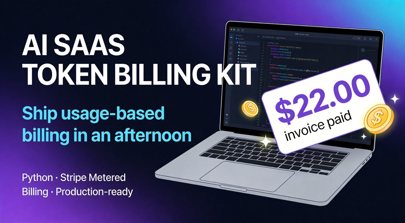 AI SaaS Token Billing Kit cover — Python billing module with Stripe metered billing